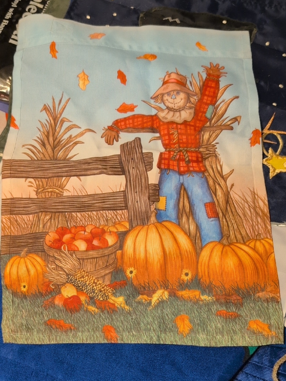 Autumn Scarecrow Farmhouse Flag - Orange Pumpkin Design
